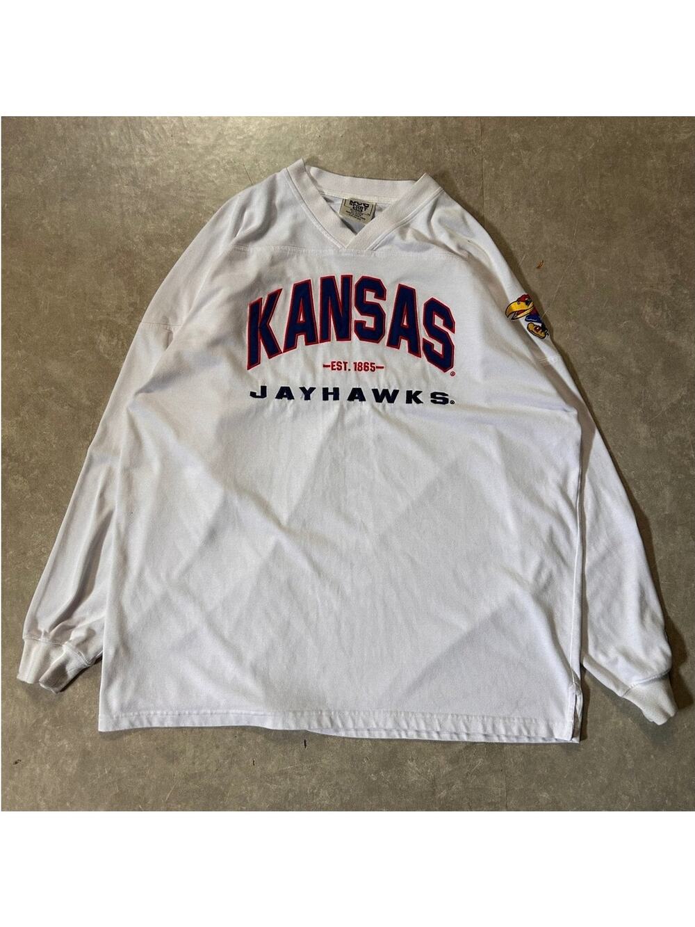 90's Vintage Kansas Jayhawks Embroidered White Crewneck -XXL